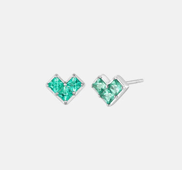 Princess Cut Emerald Heart Silver Earrings-obyjewelry