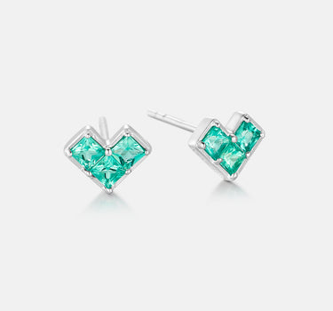 Princess Cut Emerald Heart Silver Earrings-obyjewelry