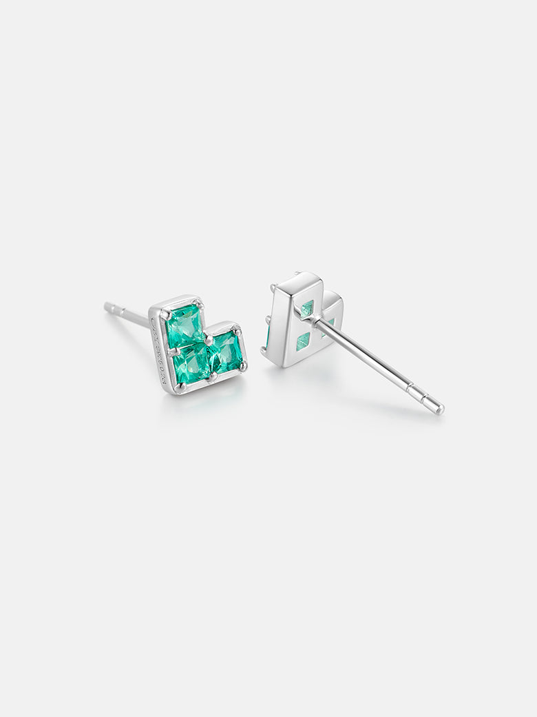 Princess Cut Emerald Heart Silver Earrings