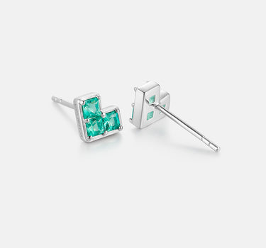 Princess Cut Emerald Heart Silver Earrings-obyjewelry