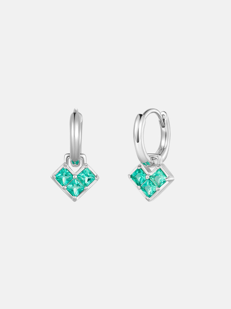 Princess Cut Emerald Heart Silver Hoop Earrings