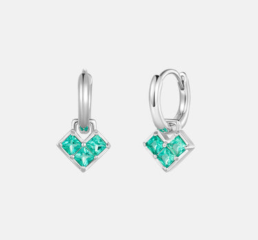 Princess Cut Emerald Heart Silver Hoop Earrings-obyjewelry