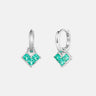 Princess Cut Emerald Heart Silver Hoop Earrings