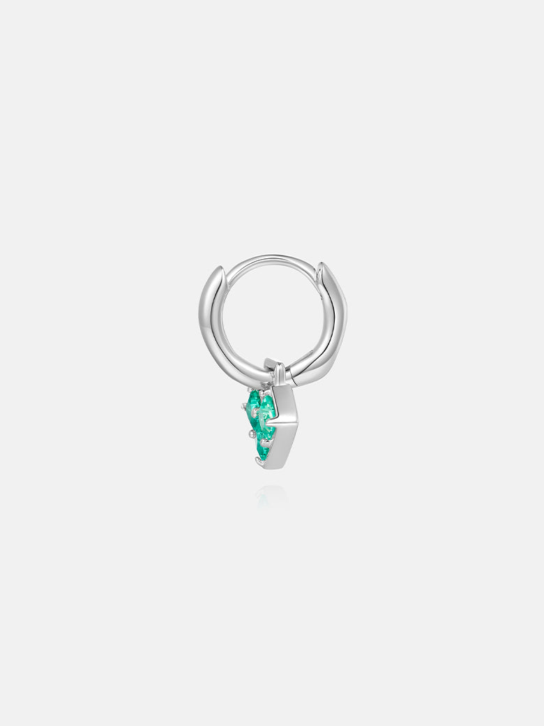 Princess Cut Emerald Heart Silver Hoop Earrings