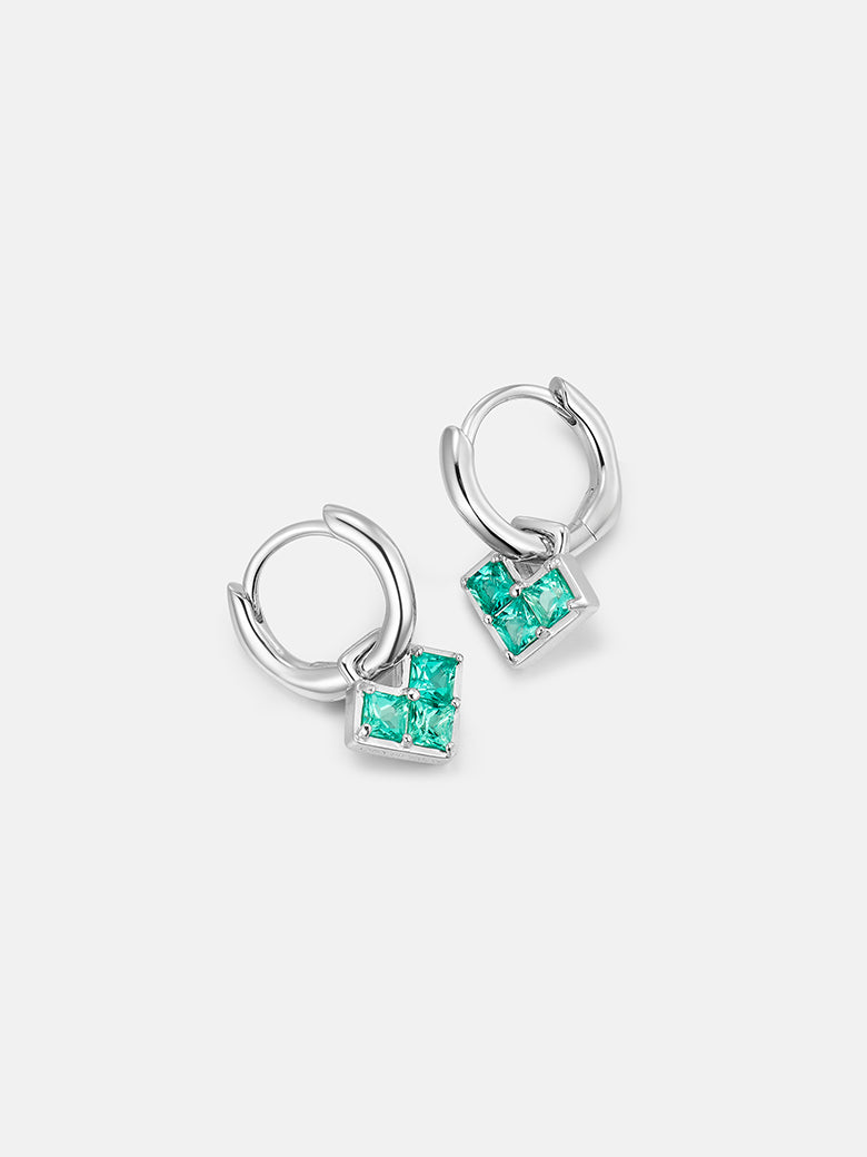 Princess Cut Emerald Heart Silver Hoop Earrings