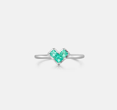 Princess Cut Emerald Heart Silver Ring-obyjewelry