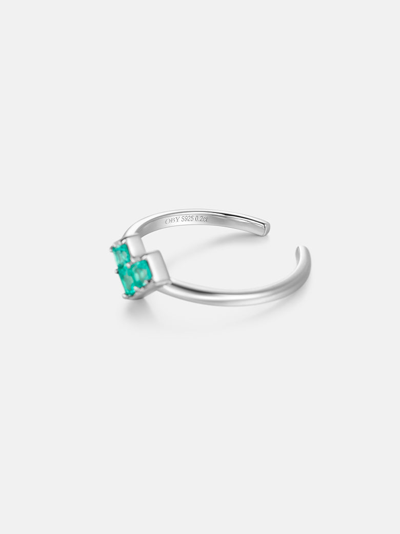 Princess Cut Emerald Heart Silver Ring