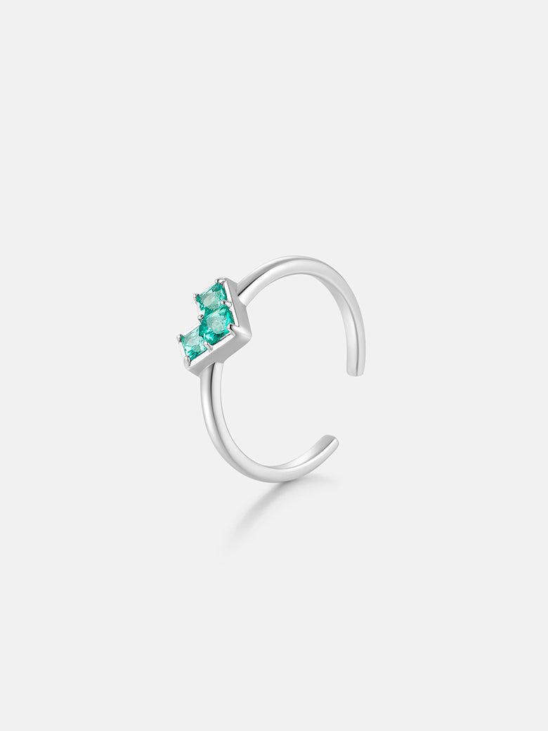 Princess Cut Emerald Heart Silver Ring