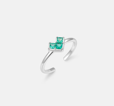 Princess Cut Emerald Heart Silver Ring-obyjewelry