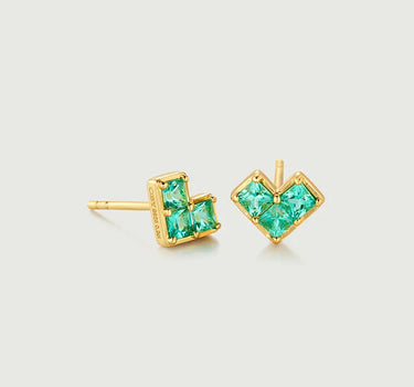 Princess Cut Emerald Heart Stud Earrings-obyjewelry