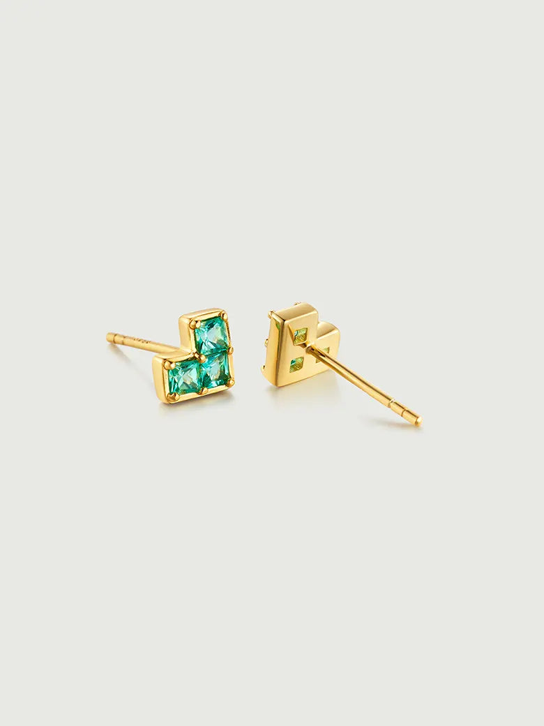 Princess Cut Emerald Heart Stud Earrings