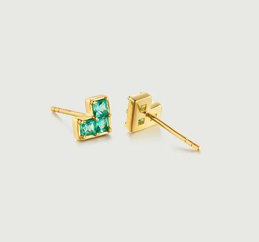 Princess Cut Emerald Heart Stud Earrings-obyjewelry
