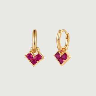 Princess Cut Ruby Heart Hoop Earrings