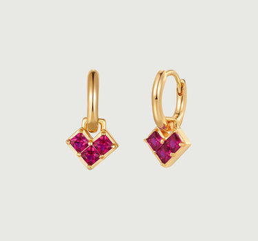 Princess Cut Ruby Heart Hoop Earrings-obyjewelry