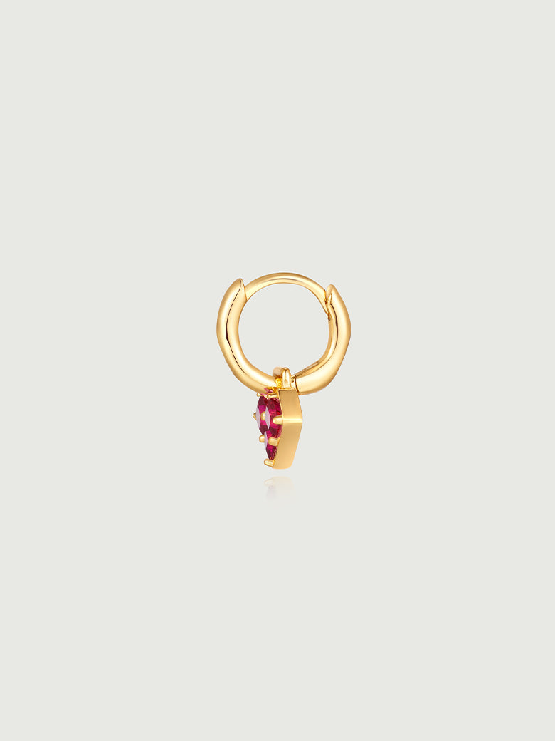 Princess Cut Ruby Heart Hoop Earrings