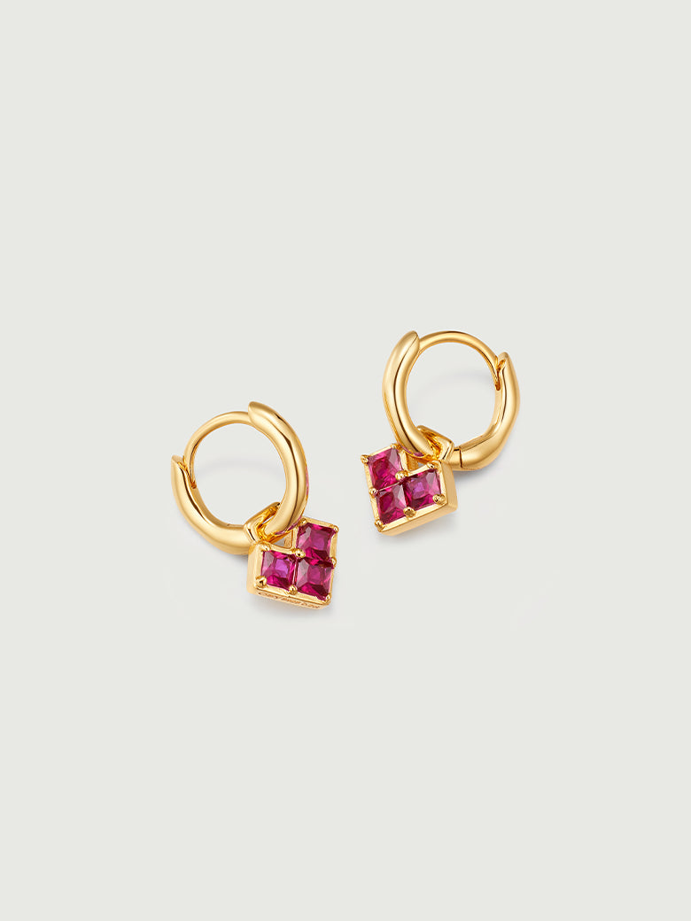 Princess Cut Ruby Heart Hoop Earrings