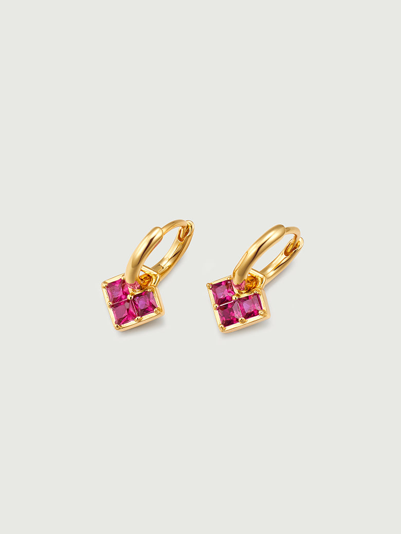 Princess Cut Ruby Heart Hoop Earrings