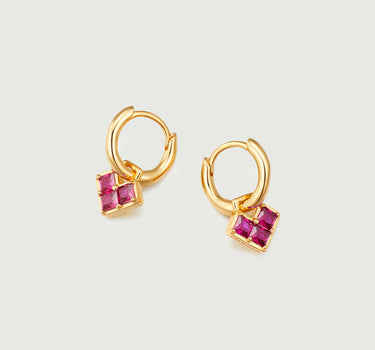 Princess Cut Ruby Heart Hoop Earrings-obyjewelry
