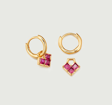 Princess Cut Ruby Heart Hoop Earrings-obyjewelry