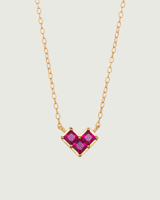 Princess Cut Ruby Heart Necklace