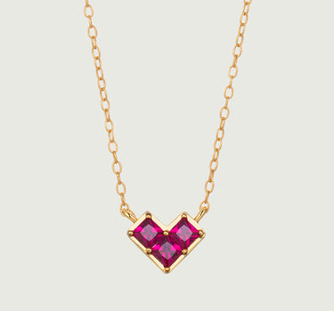 Princess Cut Ruby Heart Necklace