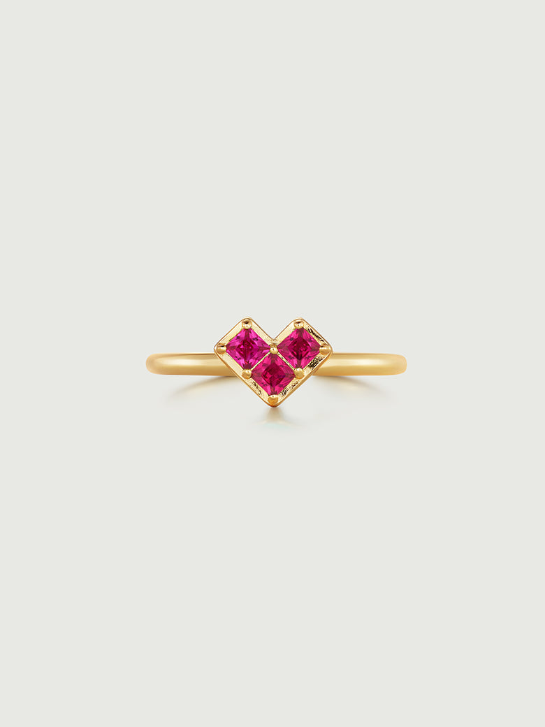 Princess Cut Ruby Heart Ring