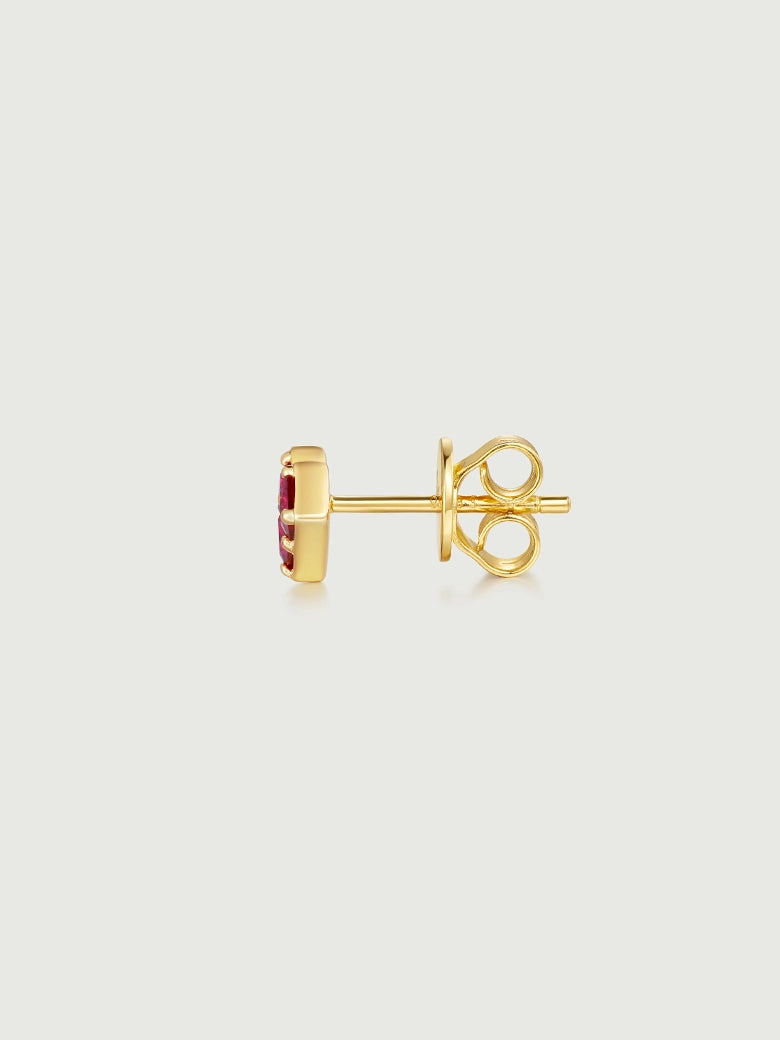 Princess Cut Ruby Heart Stud Earrings