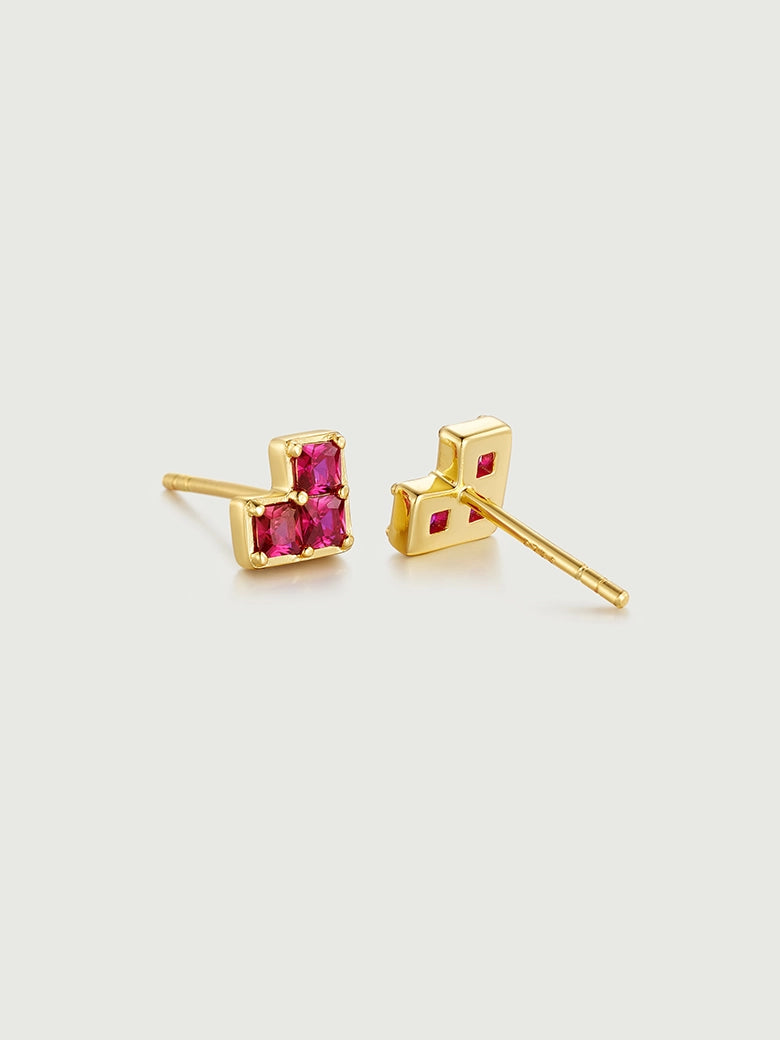 Princess Cut Ruby Heart Stud Earrings