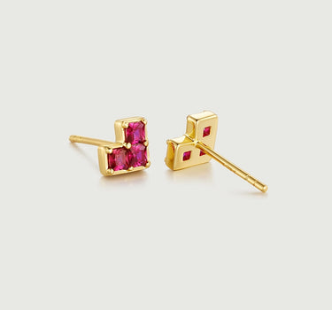 Princess Cut Ruby Heart Stud Earrings-obyjewelry
