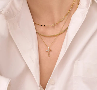 Close-up of a woman's neck showcasing
Radiant Faith Cross Necklace