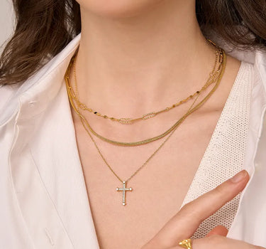 Close-up of a woman's neck showcasing
Radiant Faith Cross Necklace