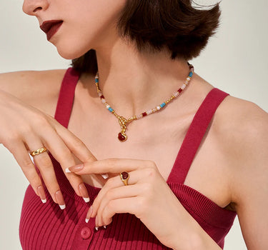 freedom Multi Gemstone Nugget Beaded Necklace