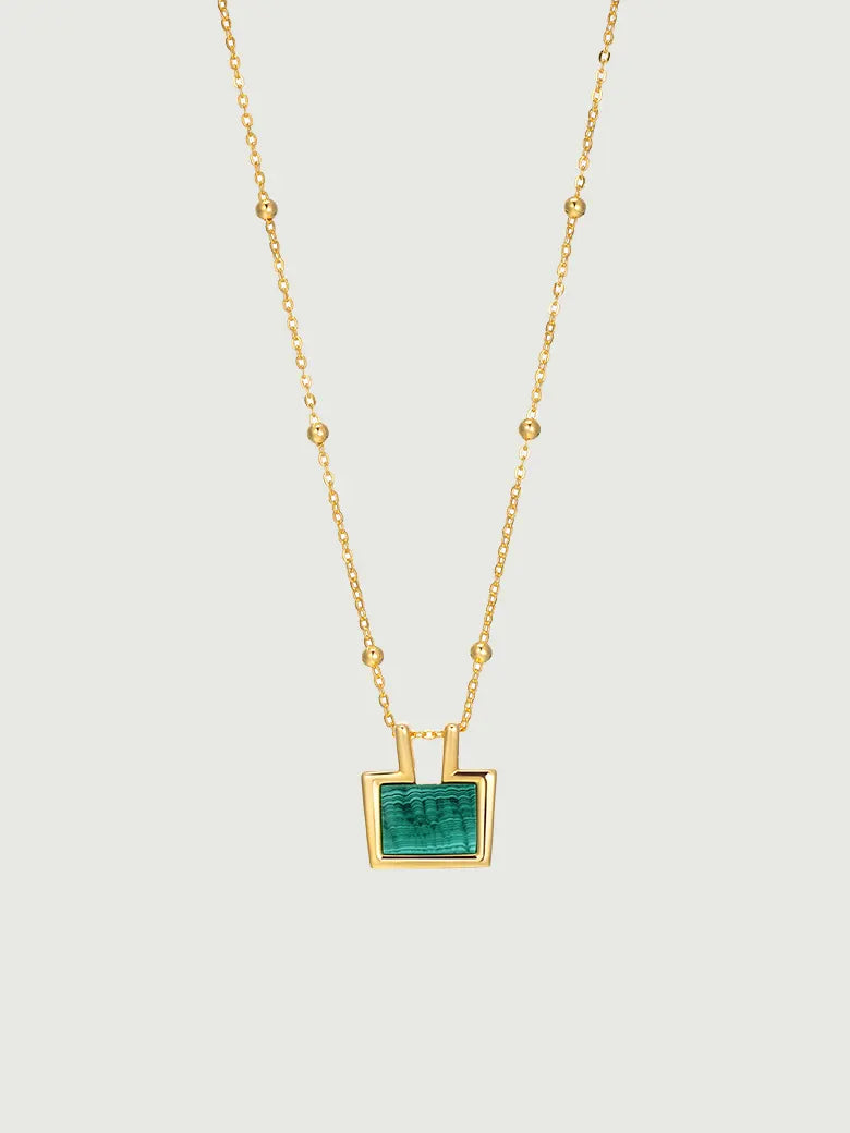 Rectangle Malachite Charm Necklace-obyjewelry