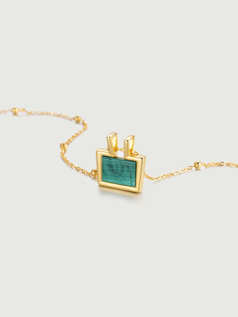 Rectangle Malachite Charm Necklace-obyjewelry