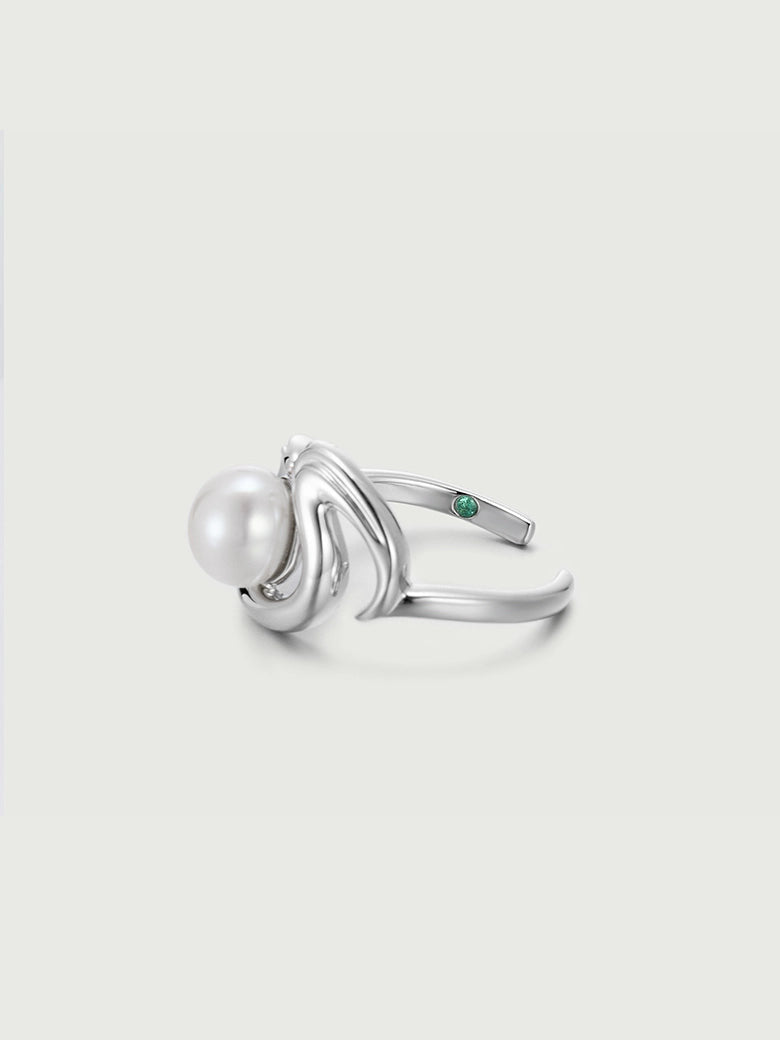 Rococo Squiggle Pearl Stacking Silver Open Ring