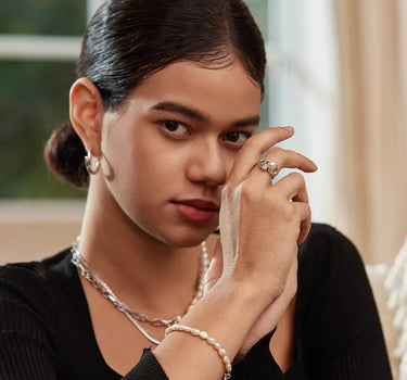 Rococo Squiggle Pearl Stacking Silver Open Ring