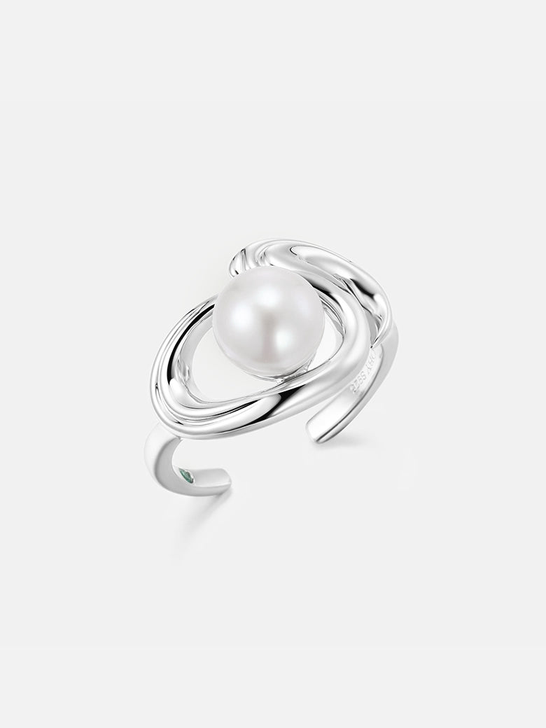 Rococo Squiggle Pearl Stacking Silver Open Ring