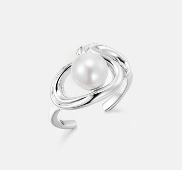 Rococo Squiggle Pearl Stacking Silver Open Ring
