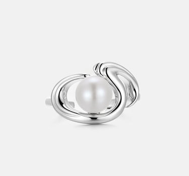 Rococo Squiggle Pearl Stacking Silver Open Ring