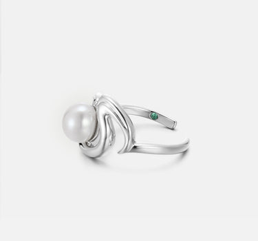 Rococo Squiggle Pearl Stacking Silver Open Ring