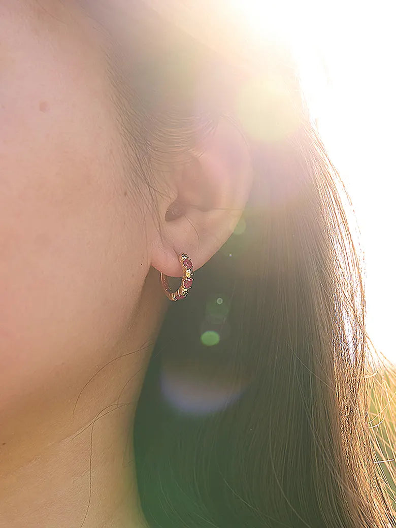 Ruby Beaded Hoop Earrings