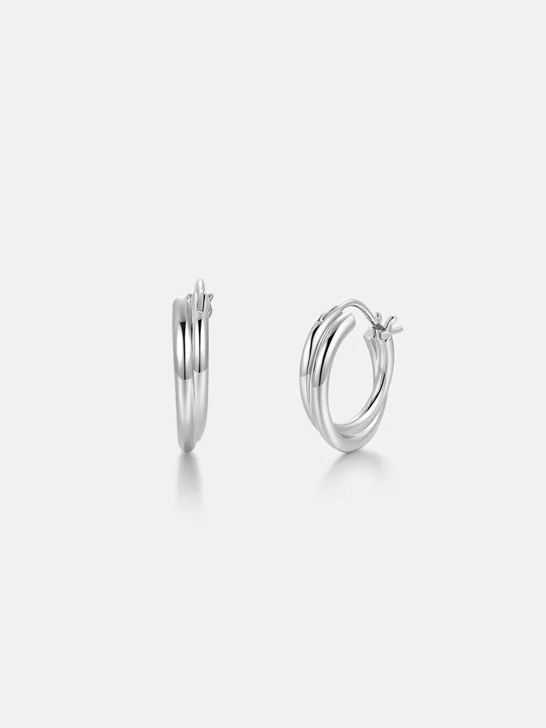 Silver Double Hoop Earrings-obyjewelry