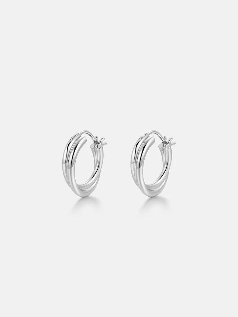 Silver Double Hoop Earrings-obyjewelry