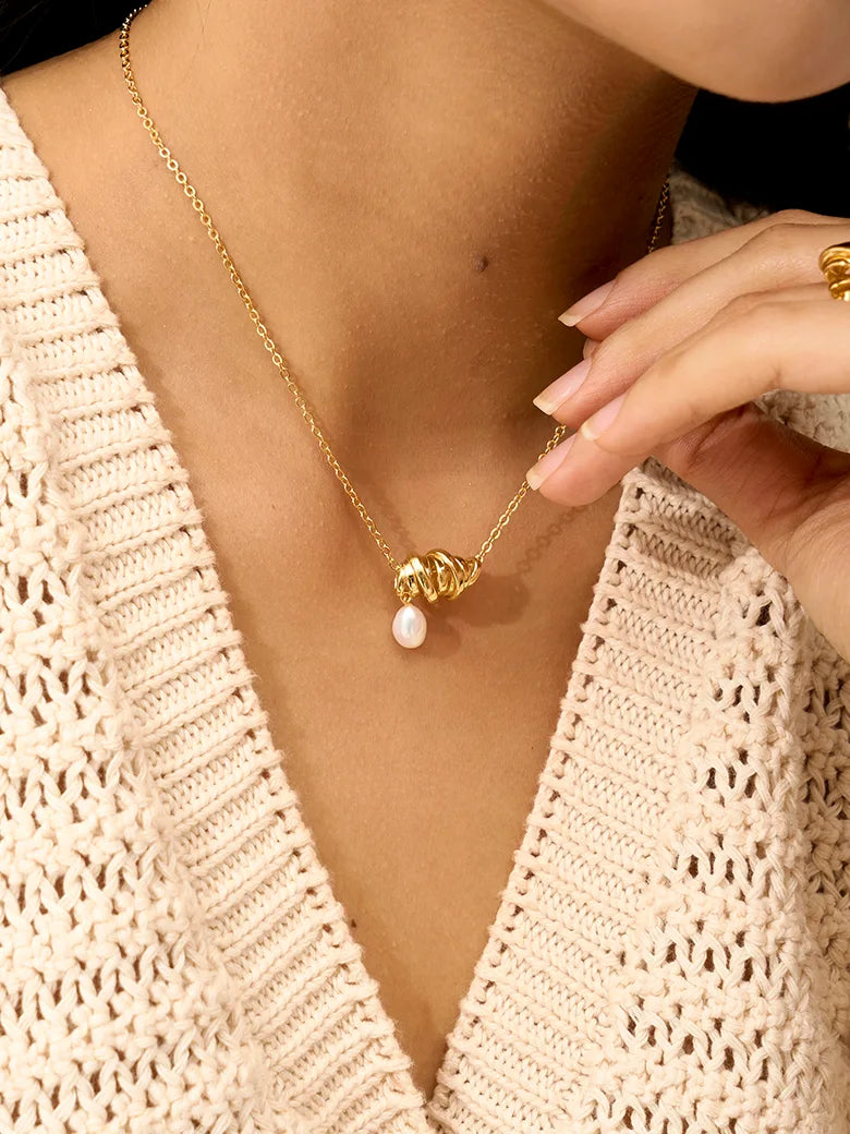Slideable Baroque Pearl Croissant Necklace