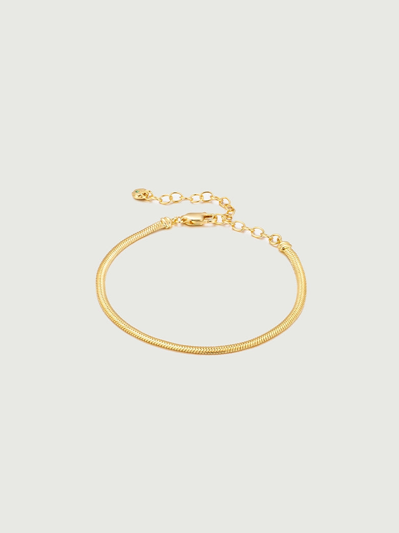 Flat Snake Chain Bracelet in lustrous gold vermeil with adjustable clasp and extender chain for a perfect fit.