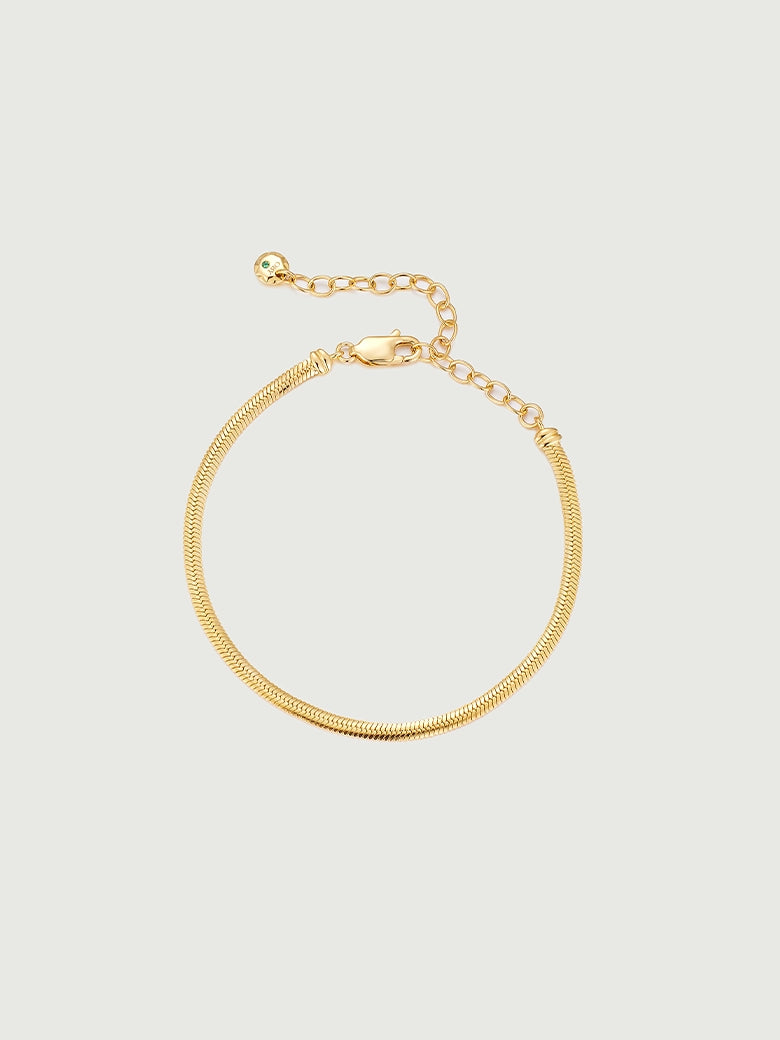 A flat snake chain bracelet in gold vermeil with adjustable clasp, perfect for minimalist or layered looks.
