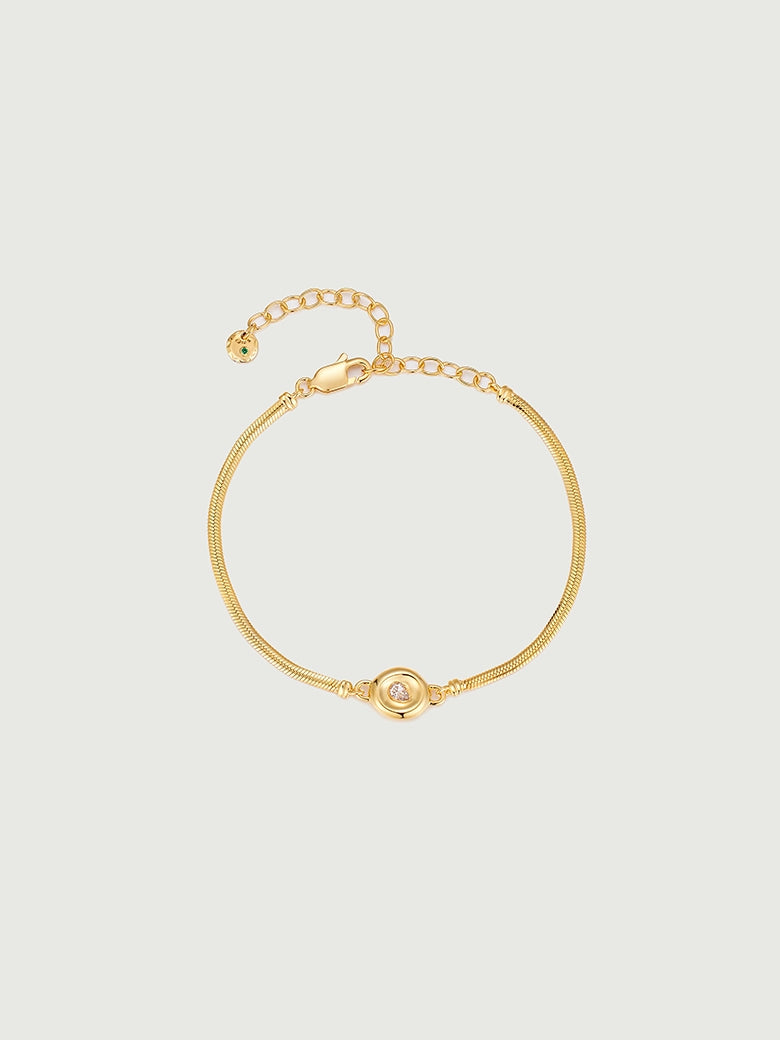 Solitaire Snake Chain Bracelet featuring a sleek design and a central stone, perfect for elegant styles.