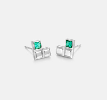 Sqaure Heart Silver Stud Earrings-obyjewelry