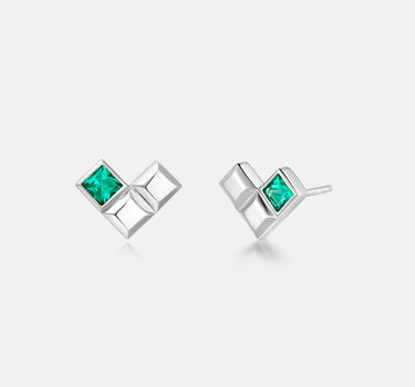 Sqaure Heart Silver Stud Earrings-obyjewelry