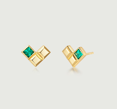 Sqaure Heart Stud Earrings-obyjewelry